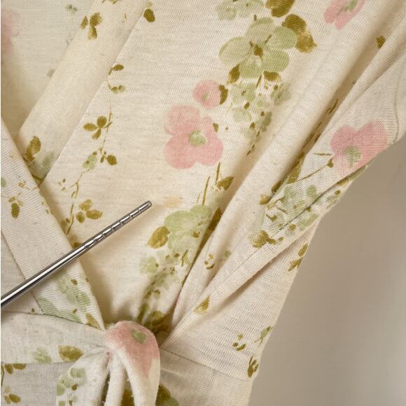 Vintage 70s Cream Jersey Floral Wrap Dress / Sz S / Neutral Maxi / Boho Hippie - Picture 10 of 11